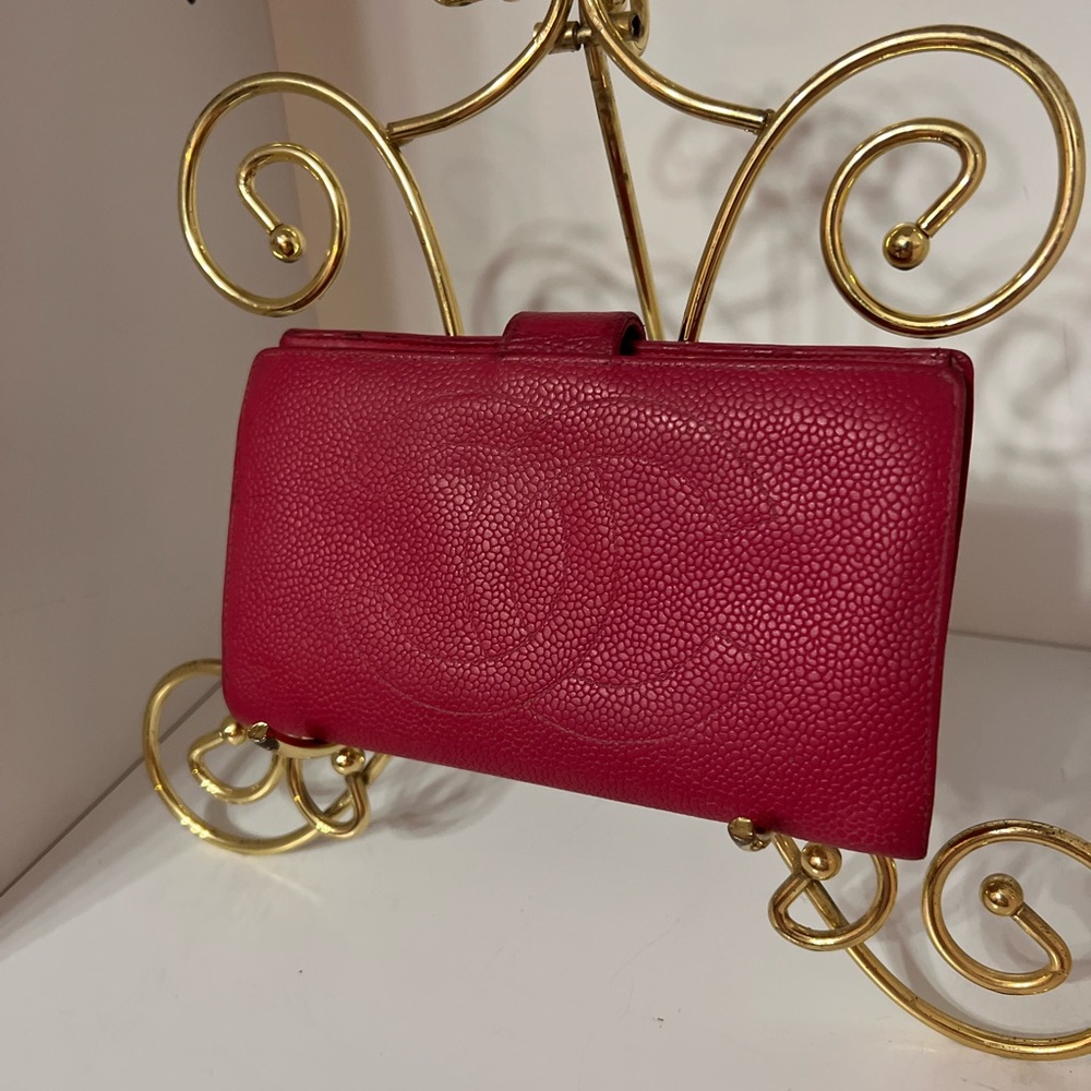 CHANEL Fuchsia Leather Wallet with COA